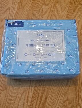 Southern Tide Light Blue Printed Full Sheet Set with Small Fish Motif